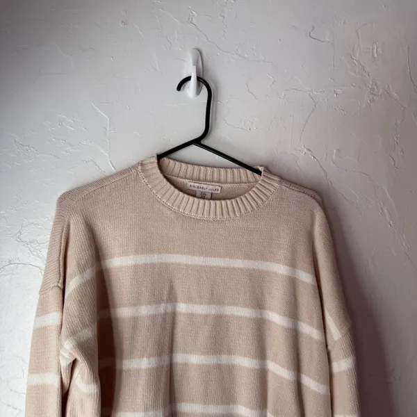 Sincerely Jules Striped Crew Neck Sweater Beige White Cotton M Minimalist‎ - Image 2