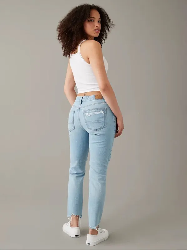 American Eagle Curvy '90s Skinny Jean in Stretch Ripped Destroyed Light Wash - Image 3