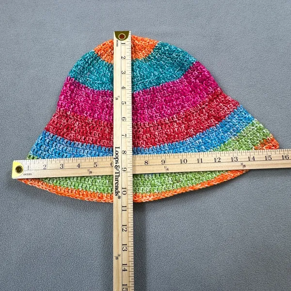 Handmade Crochet Bucket Hat Colorful Striped Knit Hippie Boho Women Vibrant Y2K - Image 2