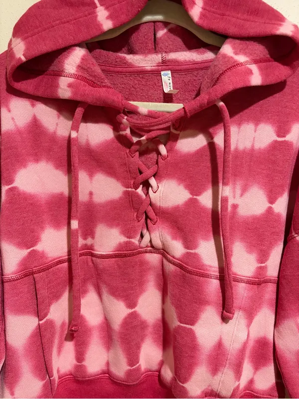 Free People Movement Pink Believer Lace Up Cropped Pullover Hoodie Sweatshirt XS - Image 6