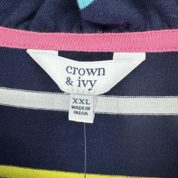 Crown & Ivy Womens Knit Top Navy Blue Stripe Ruffle Detail Preppy Coastal XXL - Image 6