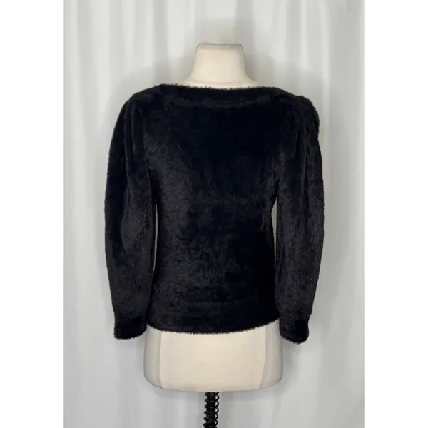 FREE PEOPLE Moonbeam Pullover Black Fuzzy Sweater 3/4 Sleeves Solid Scoop Small - Image 9