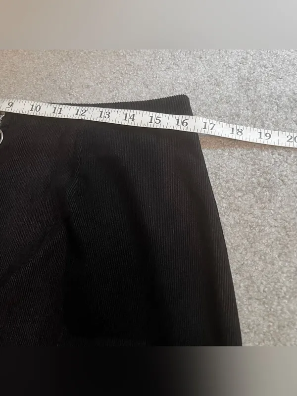 Black Ribbed Suede Mini Skirt with Silver Circle Zipper - Image 10