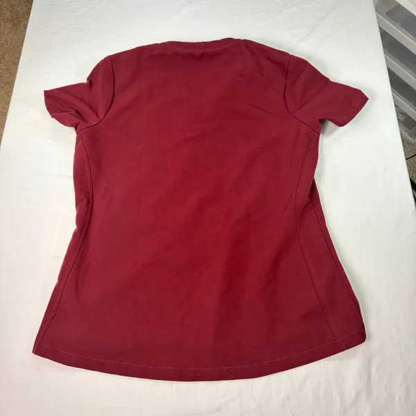 Jaanuu womens scrub top. Maroon, 2 front zip pockets. Size M. scrubs uniform - Image 3