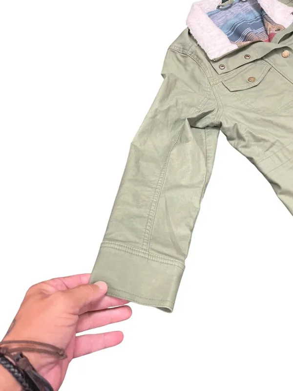 LL Bean wms olive green sherpa collar plaid lined field jacket sz M SKU 10-782 - Image 6