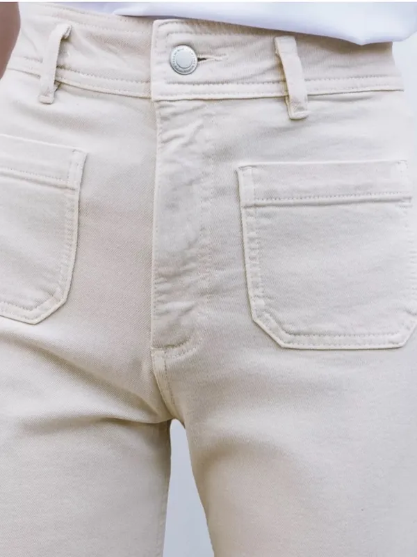 NWT Zara The Patch Pocket Wide Leg Jeans in Cream Size 6 - Image 5