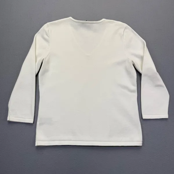 Lauren Ralph Lauren Womens Cream‎ V-Neck Cotton Blend 3/4 Sleeve Sweater Size S - Image 8