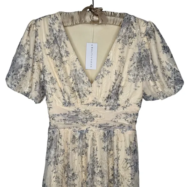 NWT Baltic Born S Ardley Maxi Dress Cream & Blue Floral‎ Sheer Overlay Babydoll - Image 4