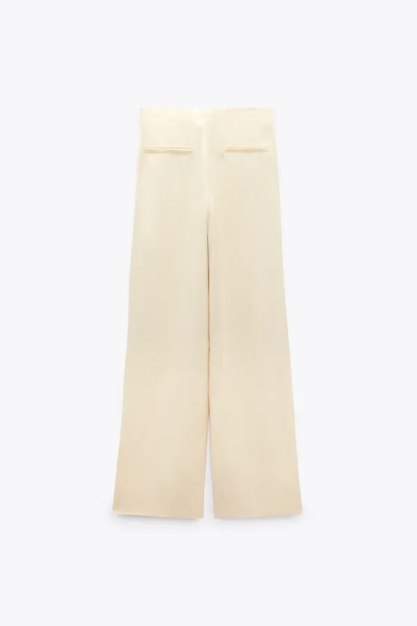 Zara NWT White STANDARD LENGTH SATIN TROUSERS. Size Large - Image 7