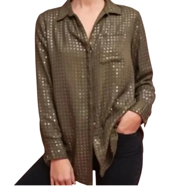 Anthropologie Maeve small Arwa sequin button up shirt blouse TLS2 2764 - Image 2