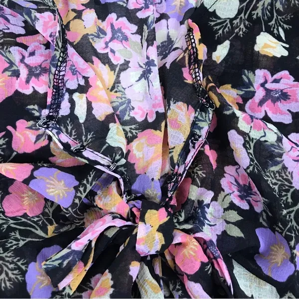 FREE‎ PEOPLE Maybel Sheer Floral Tie Front Peplum Top Crop Black Pink Small New - Image 10