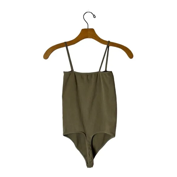 Good American Brown Ribbed Stretch Square Neck Thong Tank Bodysuit Size‎ L/XL - Image 3