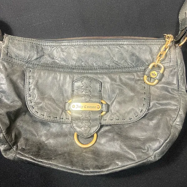Vintage Y2K Juicy Couture Dark grey Leather Shoulder Bag - Image 2
