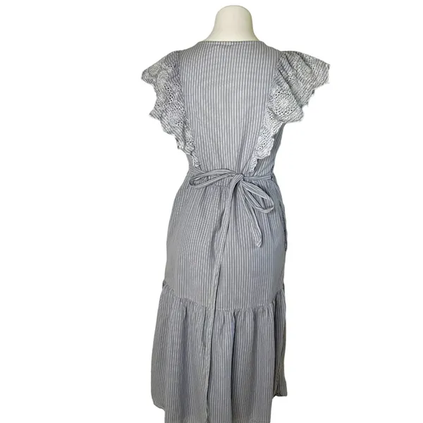 GAP Women's Striped Lace Midi Wrap Dress Tie Waist Flutter Sleeve‎ Blue Size M - Image 5