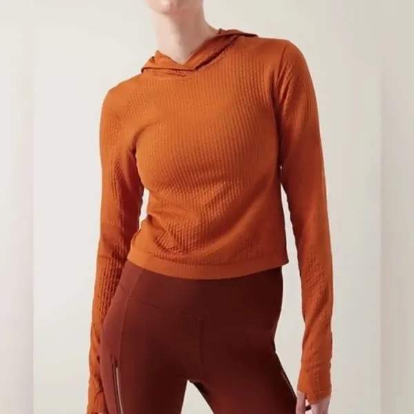 Athleta women’s flurry seamless cropped burnt orange hoodie - Image 2