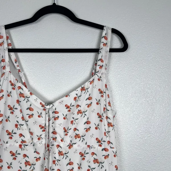Abercrombie & Fitch Cinch Front Midi Dress Peach Print Sz L - Image 4