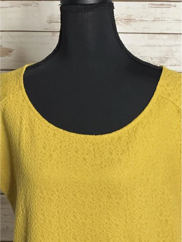 Ann Taylor LOFT textured knit top/blouse Small yellow cap sleeve minimalist - Image 2