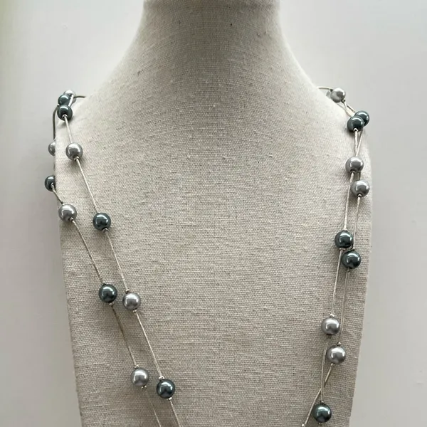 Premier Designs Silver tone metal Crystal bead Black pearl faux Necklace Quality 30” - Image 2