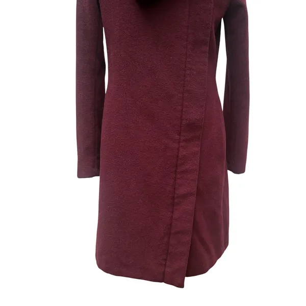 DKNY Wool Cashmere Blend Coat 4 Burgundy Faux Fur Collar Zip‎ Timeless Classy - Image 4