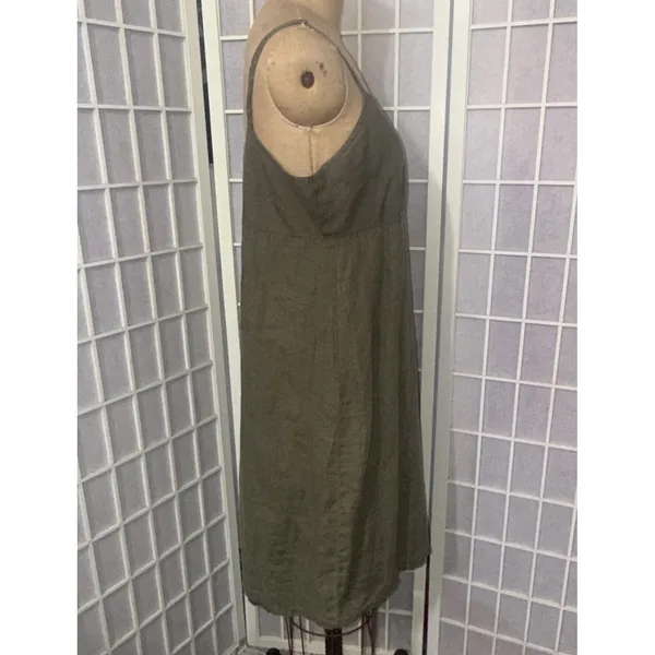 Abercrombie Fitch Vintage Y2K 90s Layering Babydoll Linen Military Green Dress M - Image 4