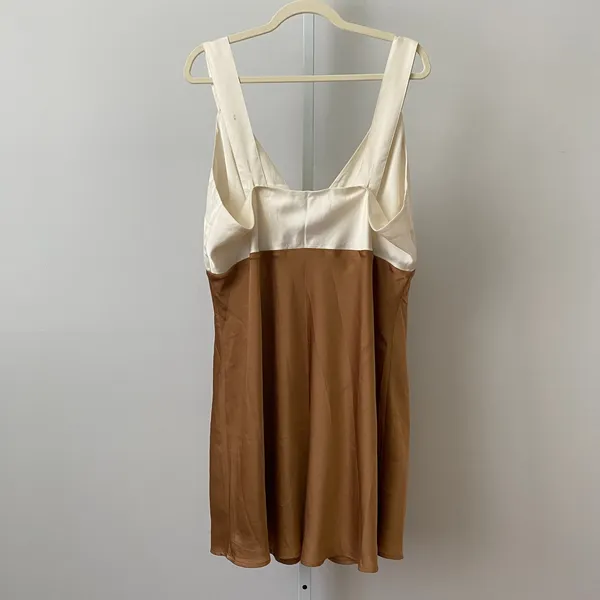 Abercrombie Satin Ethereal Clean Minimalist Colorblock Slip Dress XL Brown White - Image 4