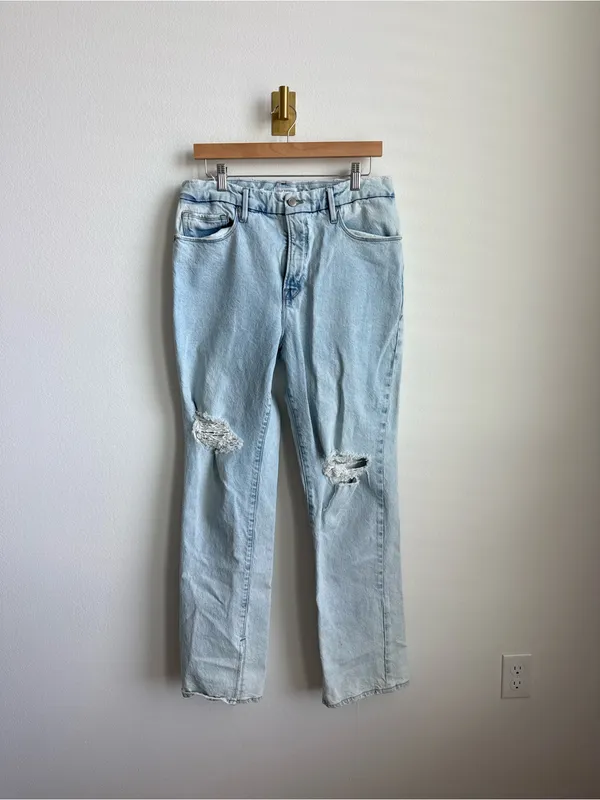 Good American Good Boy Distressed Relaxed Straight Leg Jeans Light Wash Size 31 - Image 2
