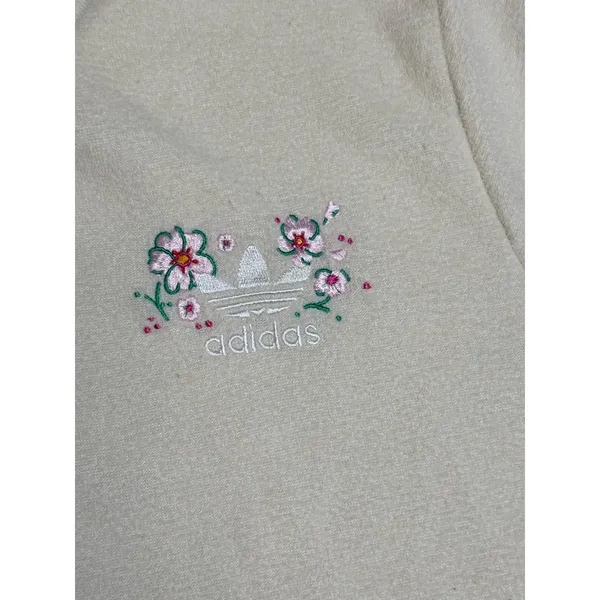 Adidas Originals Floral Embroidered Terry‎ Polo Dress Women's L Cream - Image 3