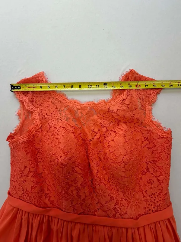 Azazie Tangerine Orange Lace Bodice Chiffon Skirt High-Low Bridesmaid Dress - Image 5