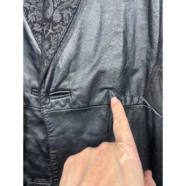 Global Identity G-III Womens Black Leather Paisley Embossed Trench Coat Duster L - Image 2