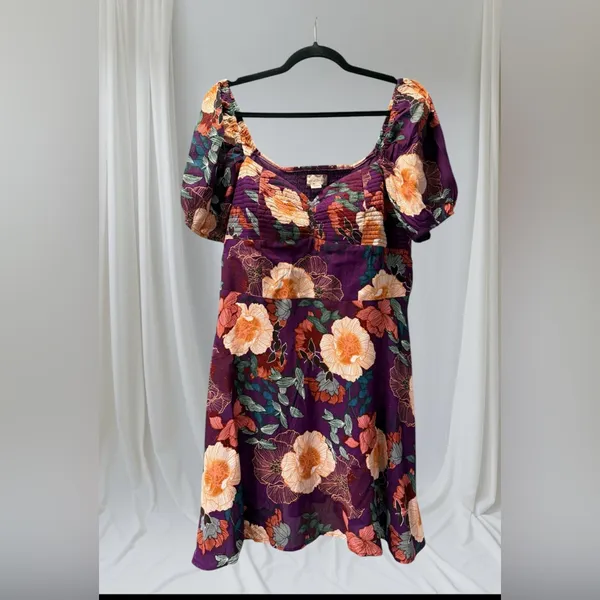 Band of the Free NWT Aimee Purple Floral Puff Sleeve Mini Smocked Boho Large - Image 3
