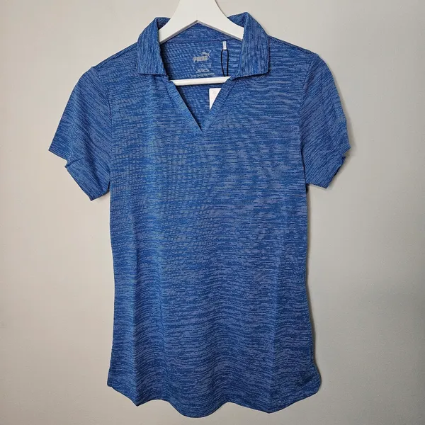 NWT Puma Shirt Golf Womens Icon Heather Polo Lapis Blue Short Sleeve Small Vneck - Image 2