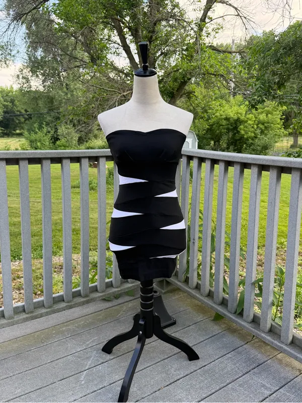 Body Central Black Strapless Mini Dress with White Cutouts - Image 4