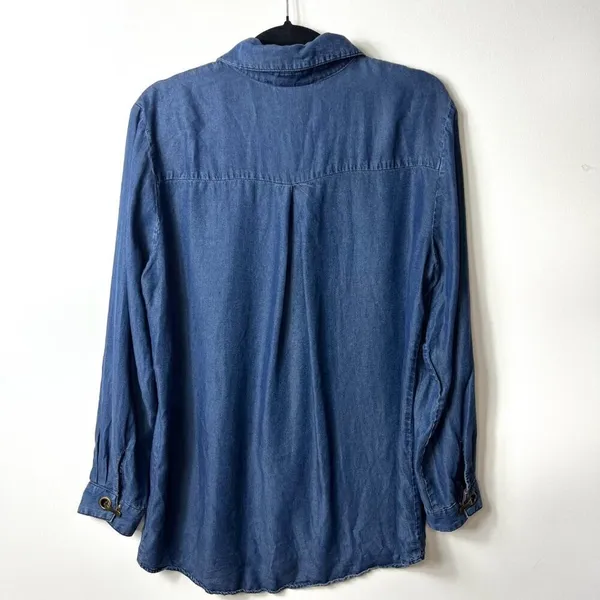 Soft Surroundings Blue Chambray Denim Shirt Blouse Long Sleeve Tunic Top Women’s - Image 7