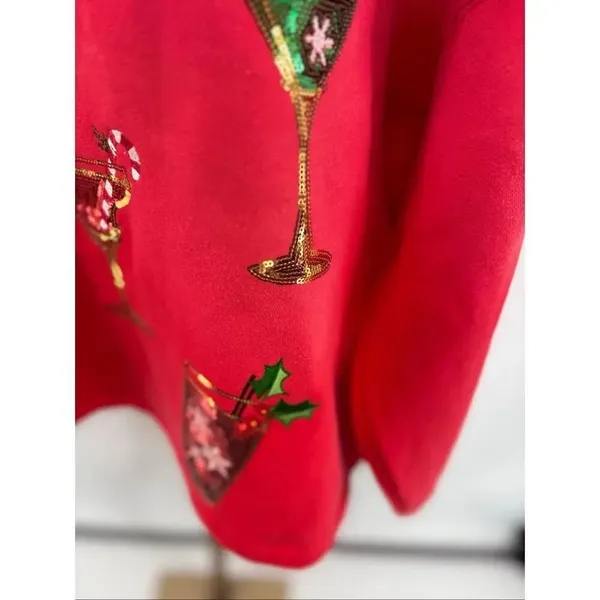 State of Mine Christmas Cocktail Sequin Sweatshirt Large Red Bling - Image 7