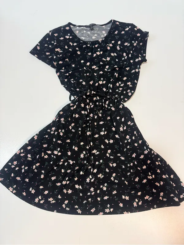 Banana Republic Black Floral Tie-Waist Mini Dress - Image 4