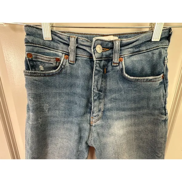 Zara High Waisted Skinny Washed Out Frayed Edges Denim Jeans Women's Sz 2 - Image 5