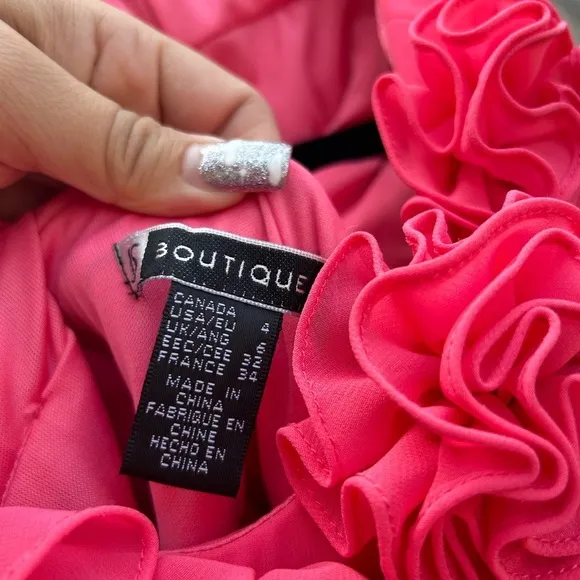 JS Boutique Barbie pink formal dress ruffle size 4 rhinestone‎ prom dance - Image 6