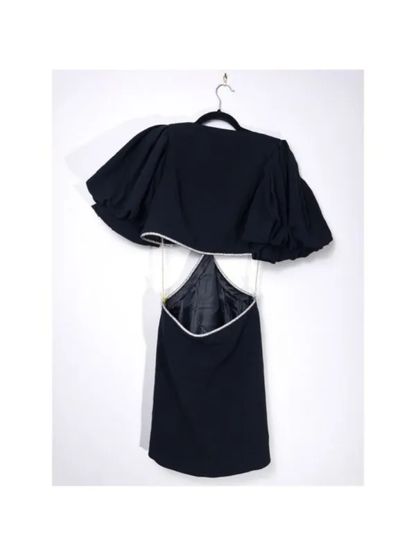 ALC Frank Hazel Crystal Twist Cutout Mini Dress 12 Black Balloon Puff Sleeve Diamond - Image 12