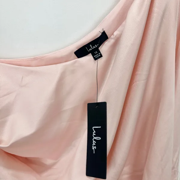 Lulus Dreaming Elegance Blush Pink Satin One Shoulder Maxi Dress Formal 1X NWT - Image 11