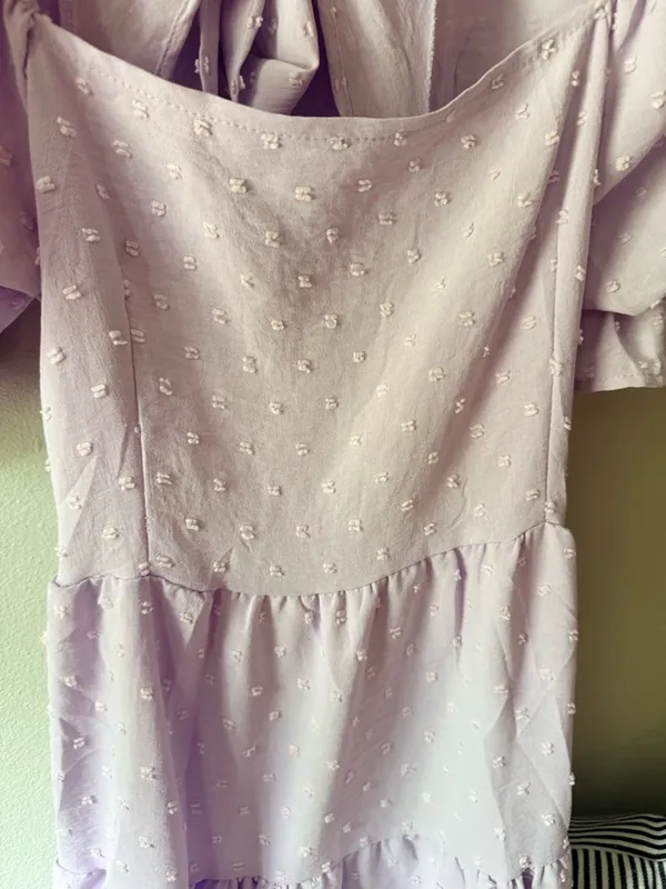 Boutique Lavender Puff Sleeve Open Back Mini Dress Size Small - Image 9