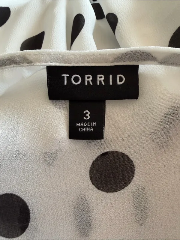 Torrid Women’s White and Black Polka Dot Smocked Peplum Top - Image 3