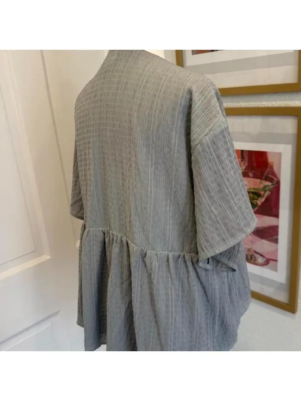 A New Day Sage Green Textured Peplum Blouse | V-Neck Short Sleeve | Size M - Image 4