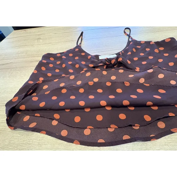 Lush womens Camisole brown/carmel polkadot front bow strappy cropped Small‎ - Image 4