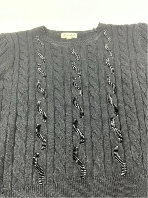 Womans Excellent Marled Pullover Cable Knit Sweater XL Black - Image 3