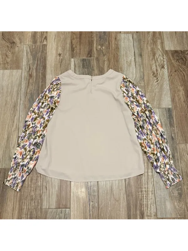 Entro Beige Top with Multicolor Floral Balloon Sleeves - Image 3