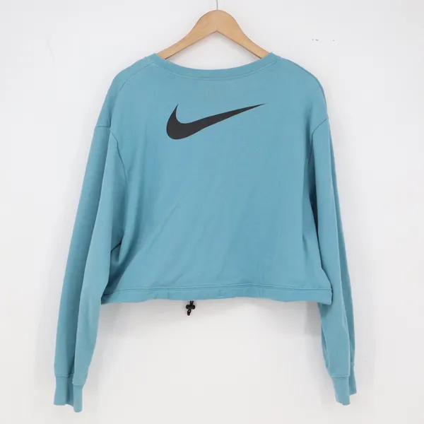Nike Sweatshirt Womens 2X Cropped Bungee Hem Teal Blue Swoosh Graphic Excellent - Image 5