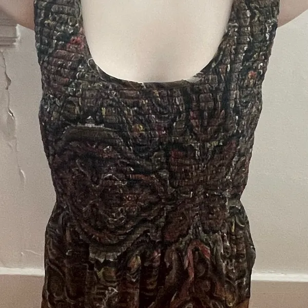 Free People brown floral smocked fit & flare lined blouse, size XS bohemian - Image 5