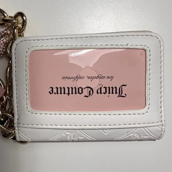 Juicy Couture White Heart Debossed Card Case Wallet‎ Key Fob Gold Chain NWT Y2K - Image 5