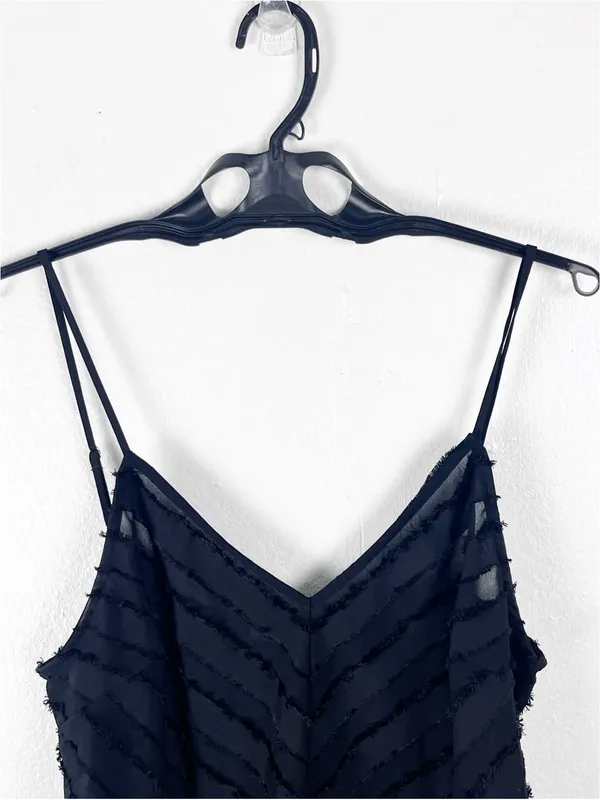 INTIMATELY FREE PEOPLE Black Sheer Geometric Print Fray Hem Cami Size Large Boho - Image 8