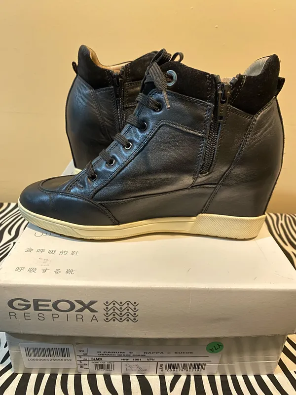 Black Leather Geox Wedge Sneakers 9 - Image 6